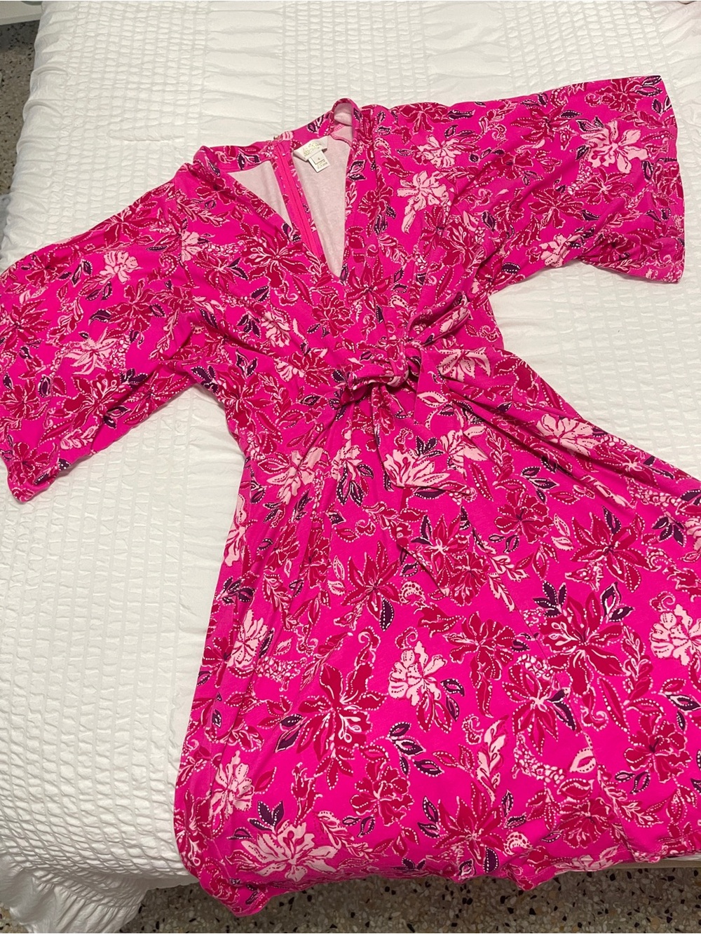 Lilly Pulitzer Hot Pink Floral Dress with Tie Detail